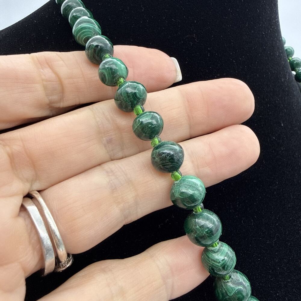 Vintage Graduated Malachite Bead Necklace Green Banded Stone 22" Estate 81.36 G - Picture 6 of 13